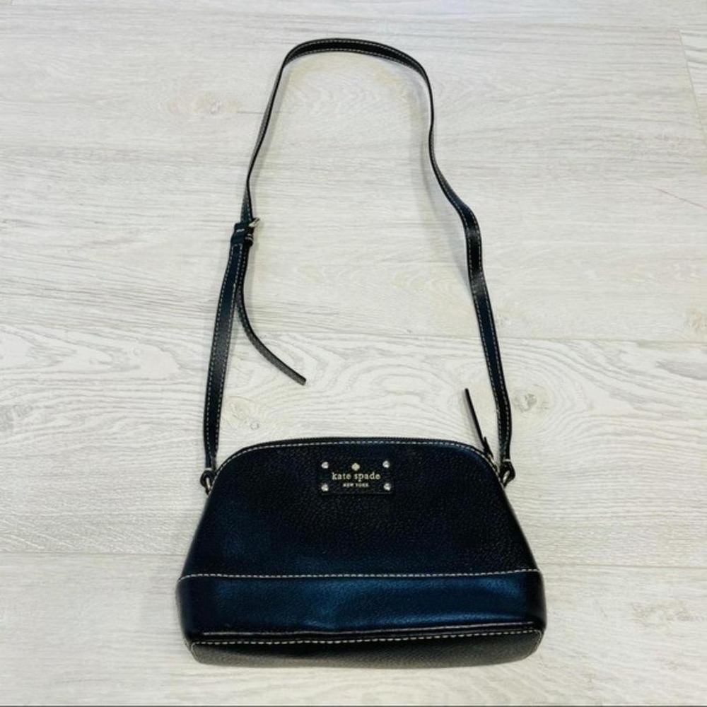 Kate Spade New York Black Pebbled Leather Dome Crossbody Bag White Stitching